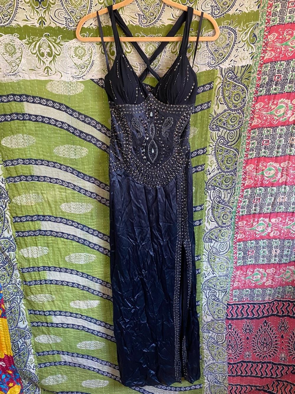 RARE Y2K Sue Wong Nocturne Black Old Hollywood Whimsigoth Silk Beaded Gown 6 - Picture 2 of 16